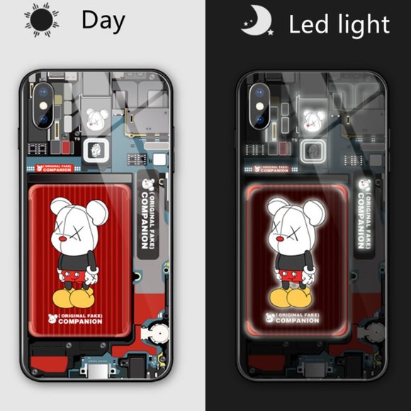 iPhone 13 P| LED Smart Luminous Tempered Glass iPhone Cases - Mickey Bear Design - Picture 2 of 5
